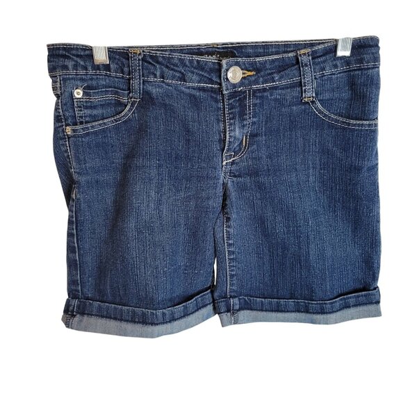Southpole Womens Denim Bermuda Shorts‎ W/ Embroidered Back Pockets Size 5 Blue - Picture 1 of 6
